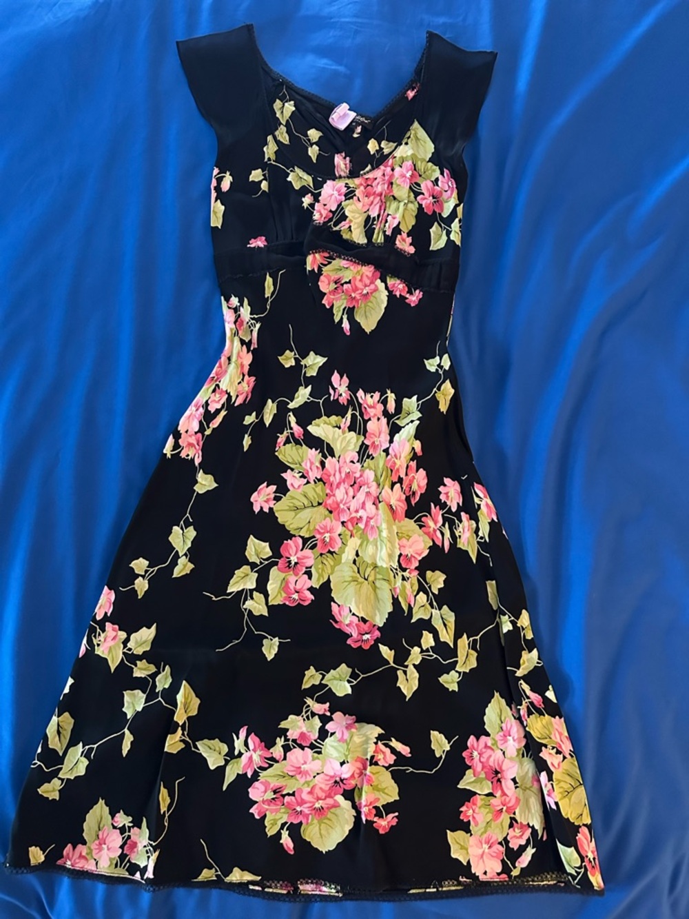 Betsey Johnson Black & Royal Blue Dress with Subtle Pink Accent